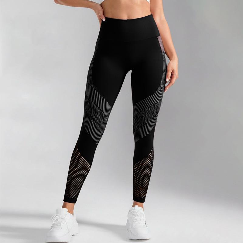 High-Waist Seamless Hollow Yoga  Cycling Pants - Butt-Lifting, Tight Sports Base Layer. Medium чёрный