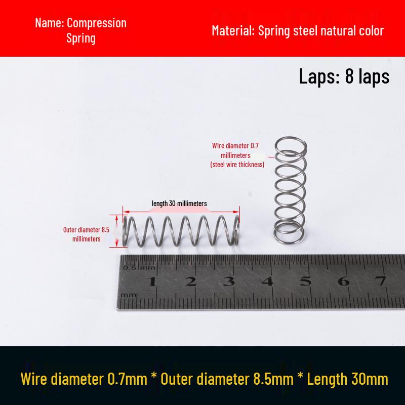 Druckfeder mit Rückstellfunktion aus Federstahl, 0,7 mm Drahtdurchmesser, 8-12 mm Außendurchmesser