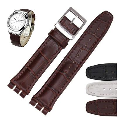 Pulseiras de couro genuíno para relógio swatch 17mm 19mm relógio masculino com fechos de aço inoxidável