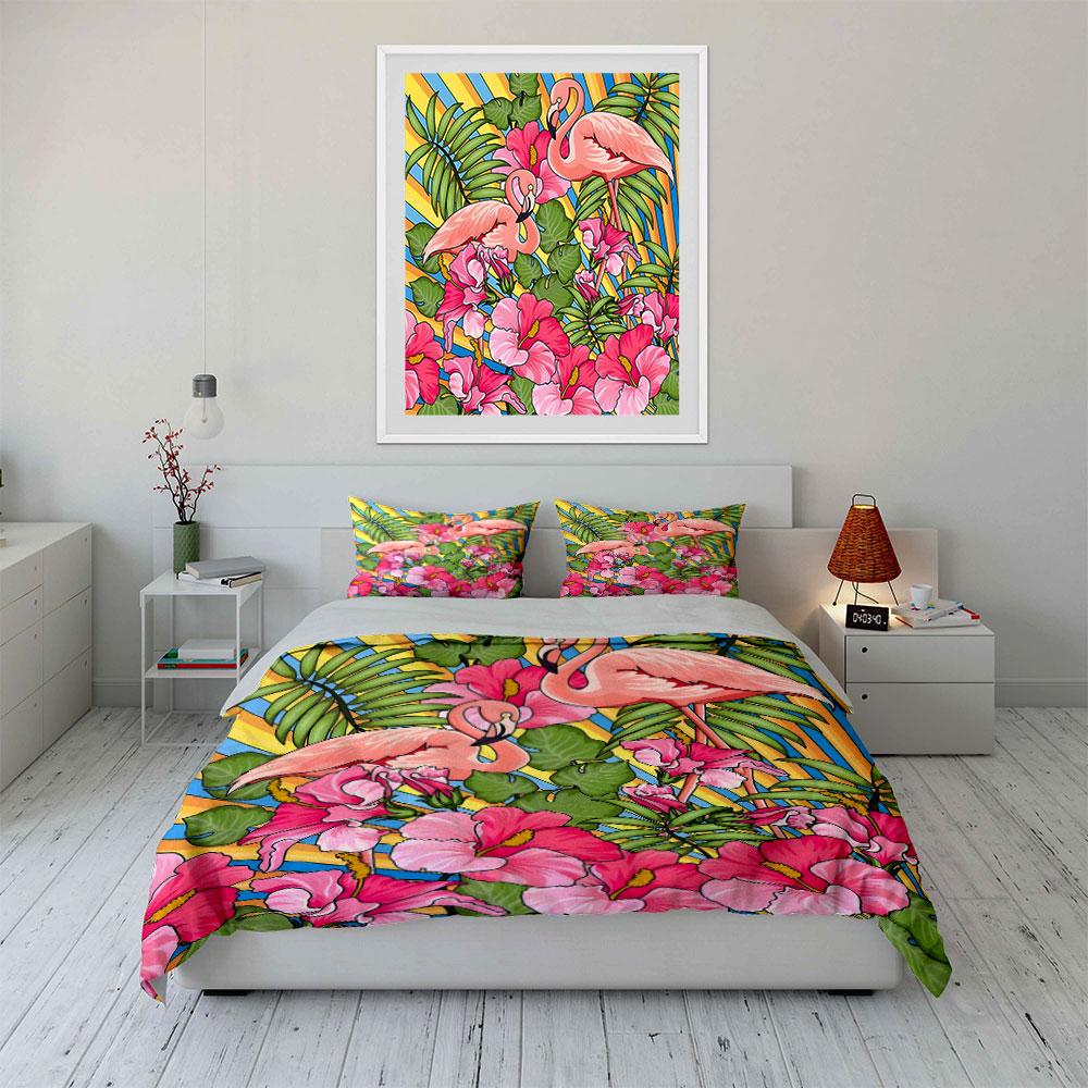 Tropical Flamingo Paradise Bedding Set Kid'S And Adults' Bedroom Decor, Exquisite Three-Piece Bedding Set Gift