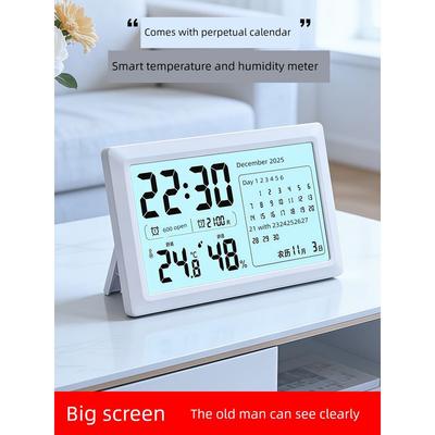 Indoor Electronic Temperature and Humidity Meter with Lcd Display, High-Precision Measurement, Perpetual Calendar, Alarm Clock, and Night Light Clock