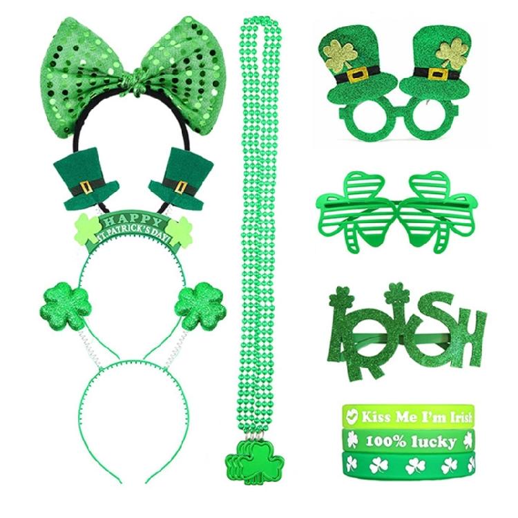 Punk Shamrock Hair Hoop Women Bangles&Necklace St Patricks Day Party Glasses 1