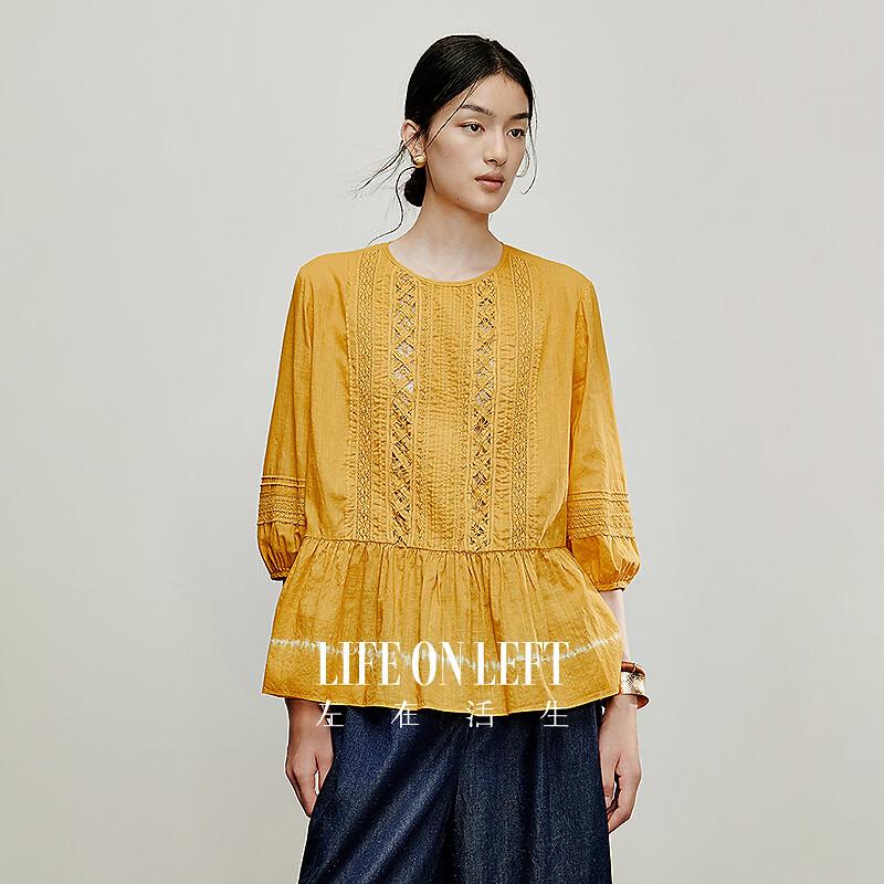 Women s Versatile Cutout Lace Cotton Blouse S