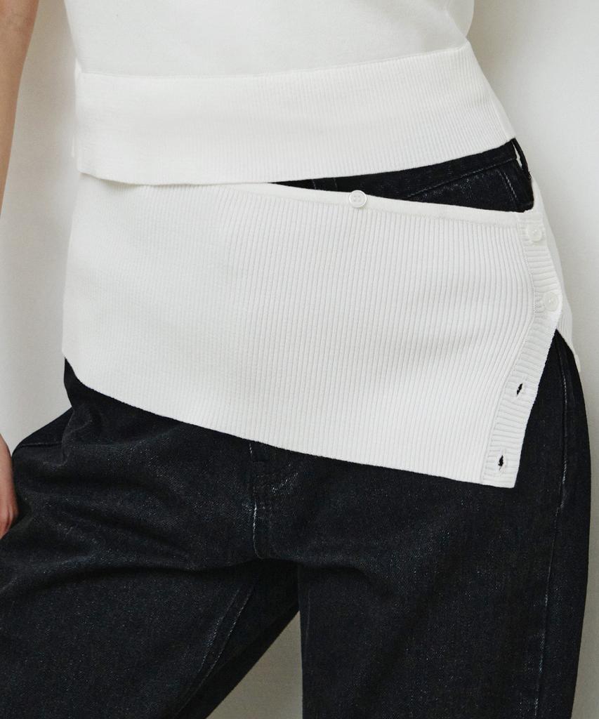 MONGDOL 2-Way Button Layered Round Neck Knit White Mdkt133White