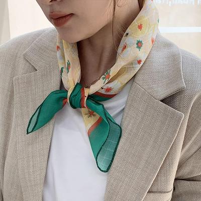 Cotton and Linen Floral Small Square Scarf Female Korean Version Spring and Autumn New Silk Scarf Literary Decoration Headband Fresh and Breathable Ve