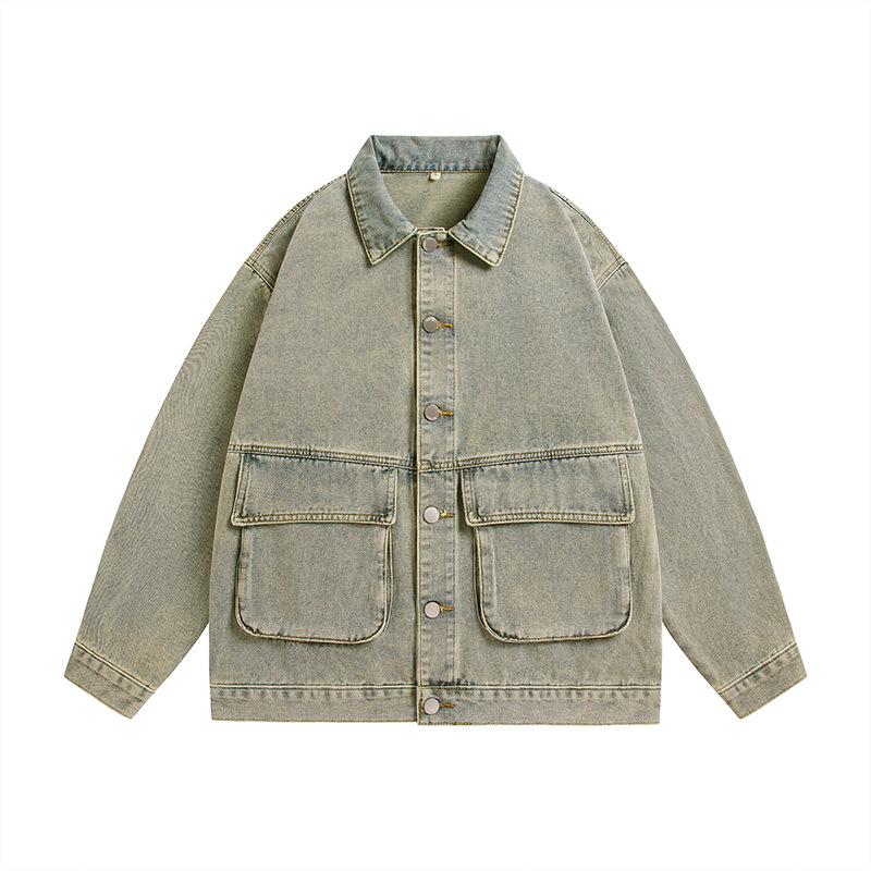 Vintage denim jacket men's trendy ruffian clothes bomb street American cargo jacket men's coat