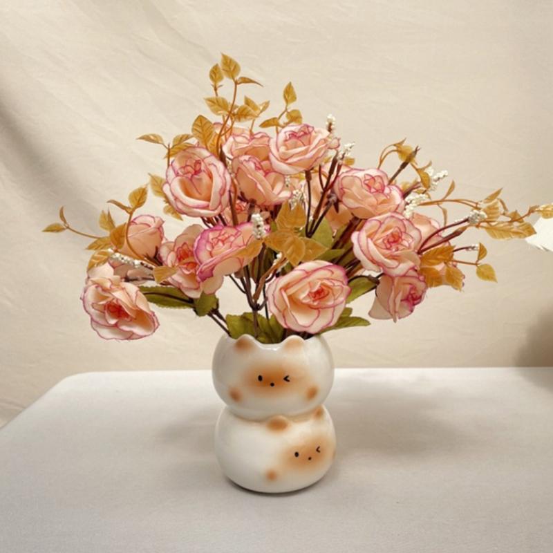 Ceramic Siamese Cat Vase Living Room Bedroom Decoration Ornaments Flower Pot Creative Flower Arrangement Storage Holder