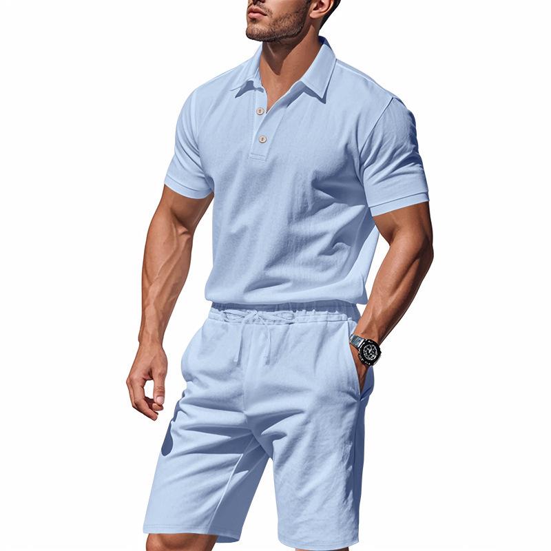 Men's European Summer Linen Polo Shirt and Shorts Set - Breathable, Casual, Loose Fit