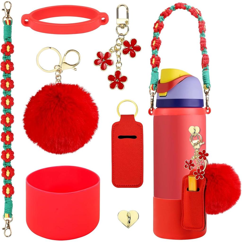 Kompatibel mit dem Owala Zubehör-Bundle: Silikonhülle für 24-oz- und 32-oz-Flaschen, Anhänger, Griff, Riemen, Gummiböden und dekorative Zusätze