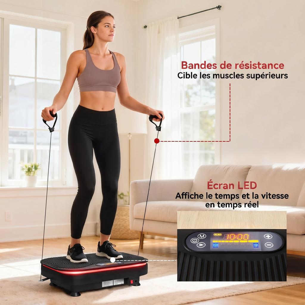 Vibration Plate, Lights, Bluetooth, 3 Programs, 99 Speeds, Remote, 47 x 32 x 12 cm, Black