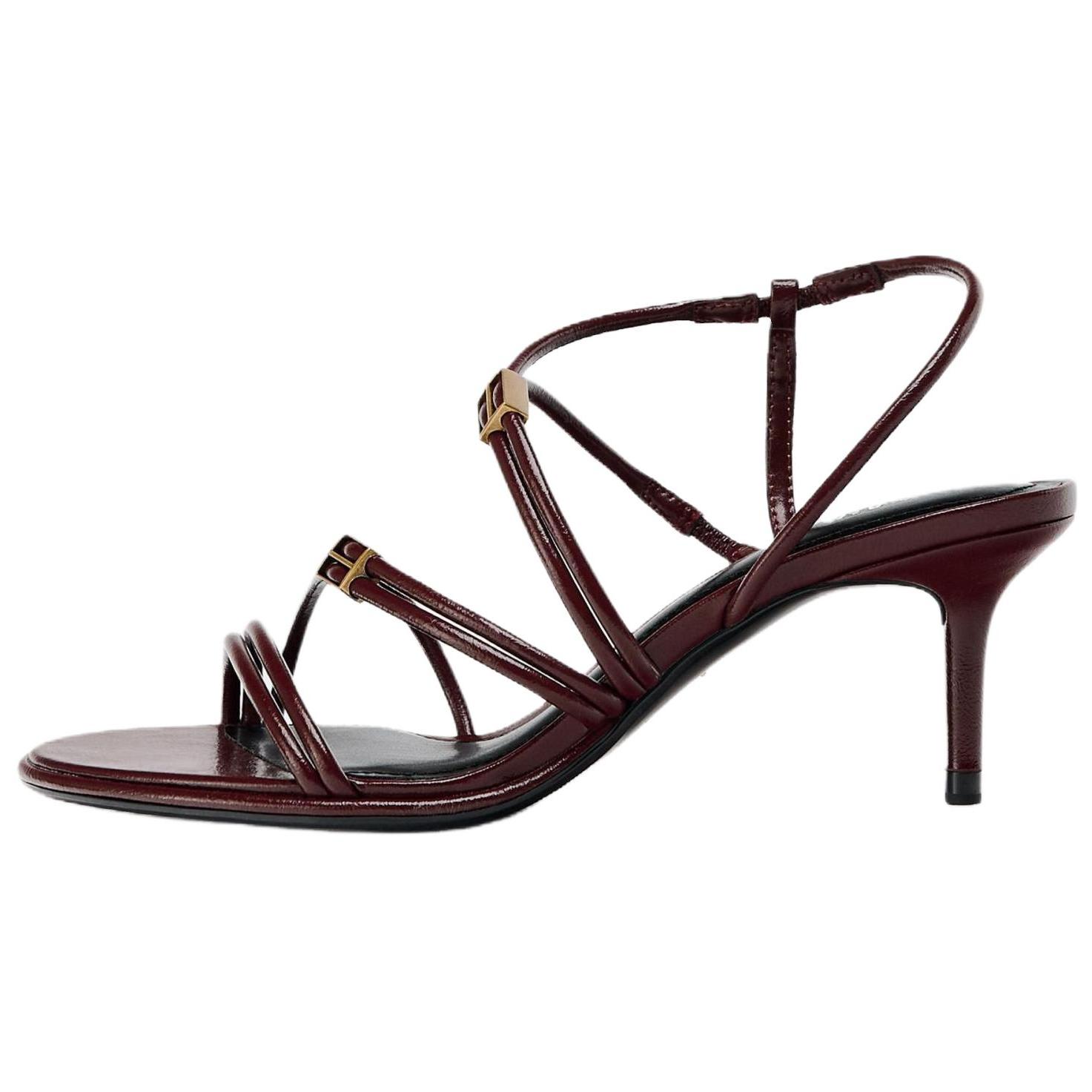 

ZARA Leather Strappy High Heel Sandals Burgundy Womens 11308510022 39
