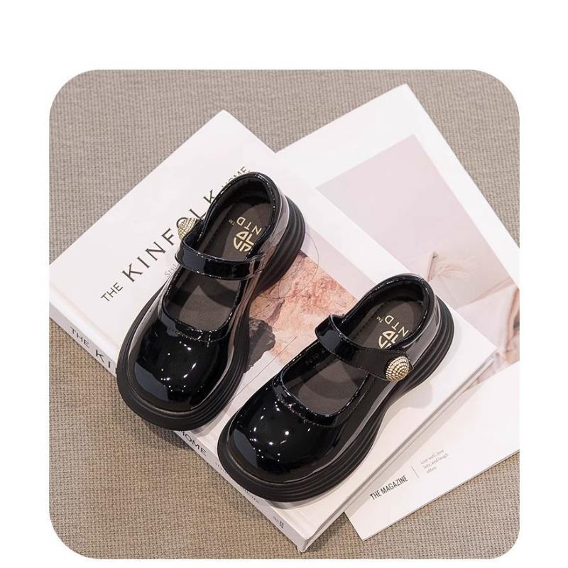 Girls Black School Shoes British Style Kids Low Top Shoes