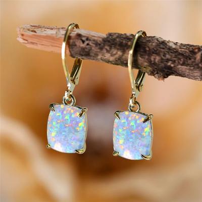 White Blue Fire Opal Stone Dangle Earrings for Women Bohemian Jewelry Silver Gold Color Drop Earrings