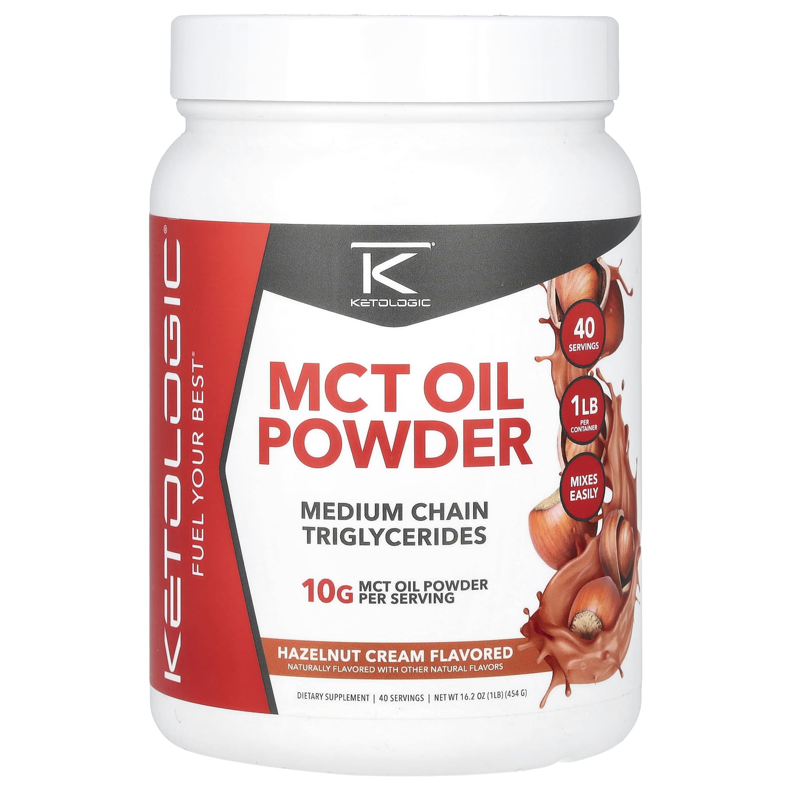 

KetoLogic, MCT Oil Powder, Hazelnut Cream, 1 lb (454 g)