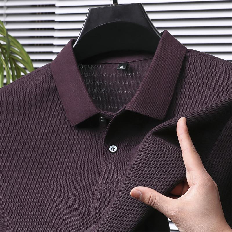 

Heavy 240G Cotton Polo Shirt Short-Sleeved T-Shirt Men S Lapel Solid Color Business Casual High-End Short L фуксія