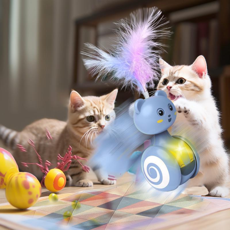 Tumbler Cat Toy Interactive Feather Ball Chew Bite Kitten Toy Funny Toy Rotating Ball Teaser Balance Feather Wand Cat Toys