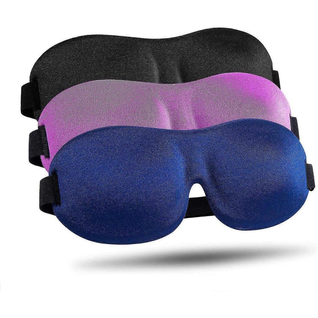 Seitenschläfer Schlafmaske 3er-Pack, Lichtblockierende 3D Schlafmaske, Nacht-Augenmaske für Männer und Frauen, Schwarz, Blau und Lila