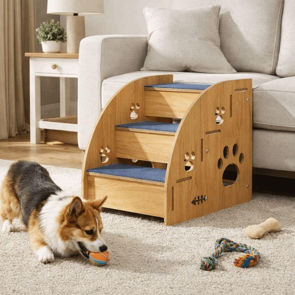 Sturdy Wooden Dog Stairs Non-Slip Dog Ladder Multi-purpose Pet Climbing Ladder for High Beds Sofas