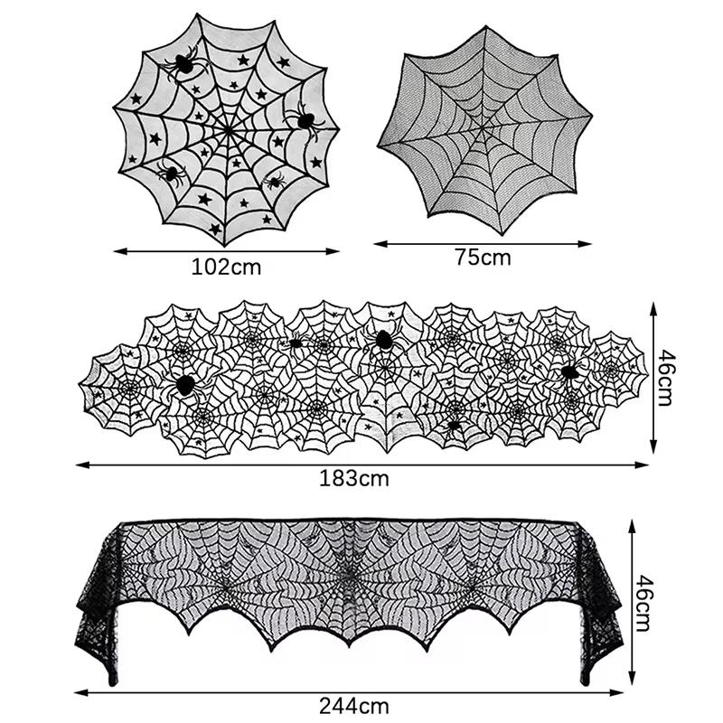 Halloween Decoration Lace Spider Web Skull Tablecloth Black Fireplace Shawl Scarf Spider Web Fireplace Curtains Decoration Cloth