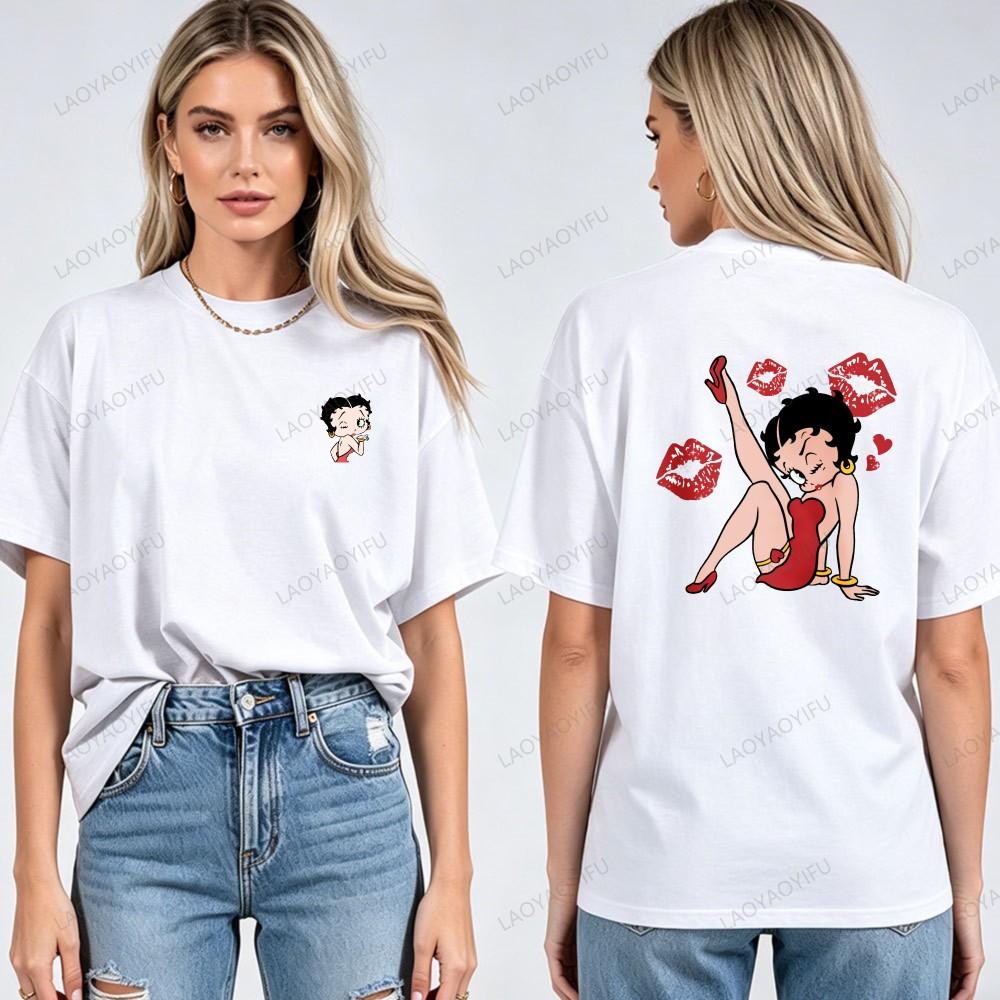Vintage Animation Betty Boop Pattern T Shirt Men Women Breathable Short Sleeve Tees Hip Hop Style Casual Cotton Streetwear Tops