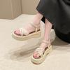 2025 New Summer Women's  With Thick Heel Versatile Outerwear Soft-Soled Pearl Slippers Beach Sandals Rubber Material