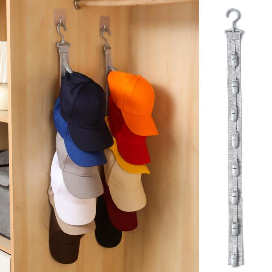 Hanging Hat Organizer Wardrobe Hat Hanger with 8 Clips Vertical Baseball Cap