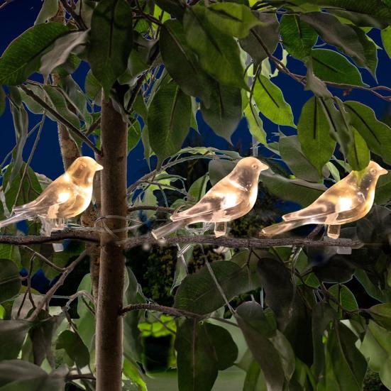 Solar Bird String Lights, Outdoor Waterproof Garden Light, Warm Glow LED Light for Patio Balcony Lawn Decor