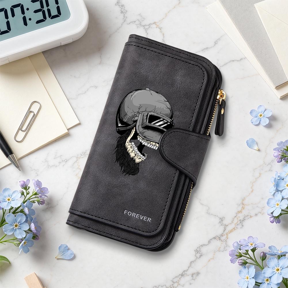Skull Print Long Wallet Fashion Casual Card Holder Portable Durable Daily Use Purse for Men