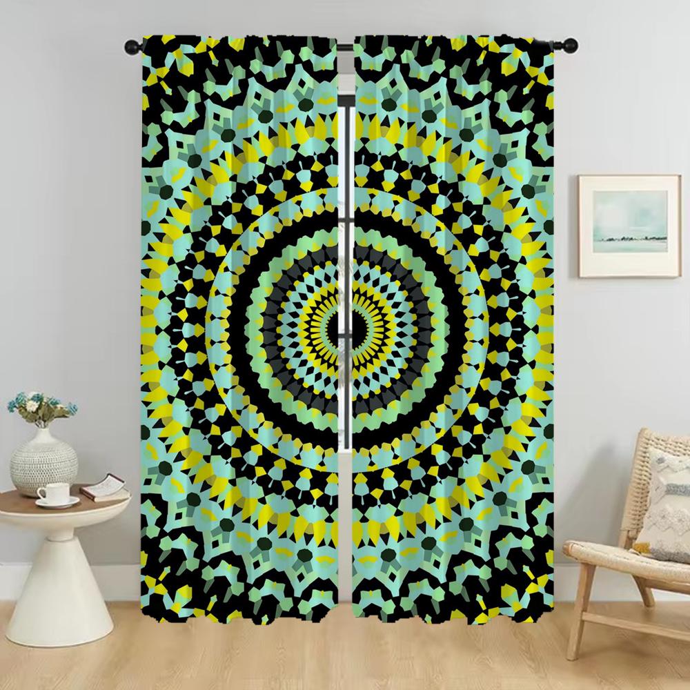 Partition Trippy Vibrant Mandalas Curtains for Living Room Curtain Shades Tulle for Bedroom Home Interior Curtains 2 Pieces