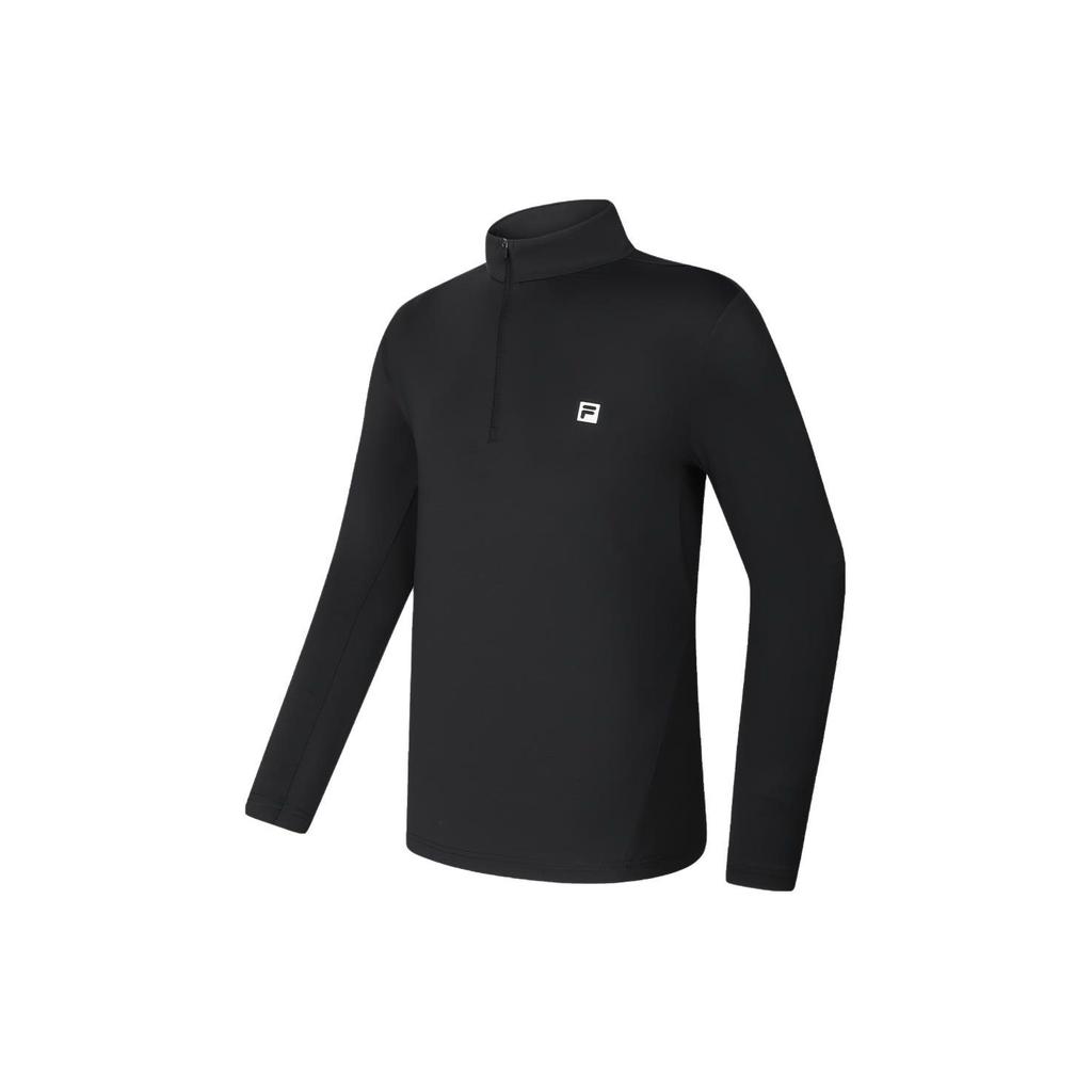 Fila Logo Print Letter Stand Collar Slim Fit Knitted Long Sleeve T-Shirt Men Tops Deep-Black A51M421201F-BK
