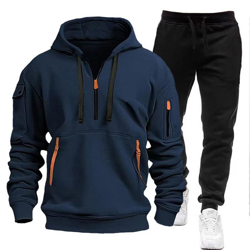 Ropa deportiva para correr de dos piezas con capucha y cremallera para hombre