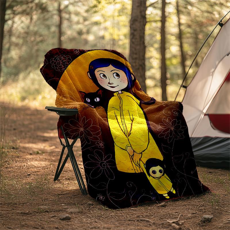 1pc Coraline4 Theme Blanket - Digital Print, Polyester, Cozy for All Seasons, Perfect for Outdoor, and Travel