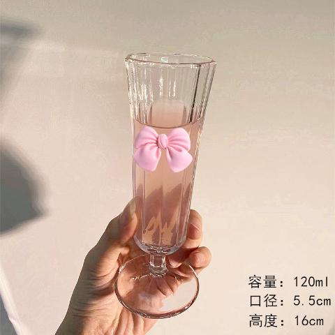 Pink Bow Shaped Tall Glasses Glass Horns Champagne Fruit Wine Glasses, Fruit Juice , Coffee Cups, High Aesthetic Value