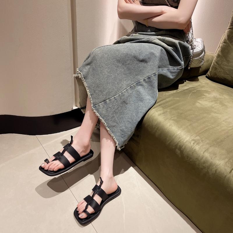 Fashion Summer Slippers Women Genuine Leather Flip Flops String Bead Narrow Band Thick Sole Slides Casual Comfort Flat Slippers Woman