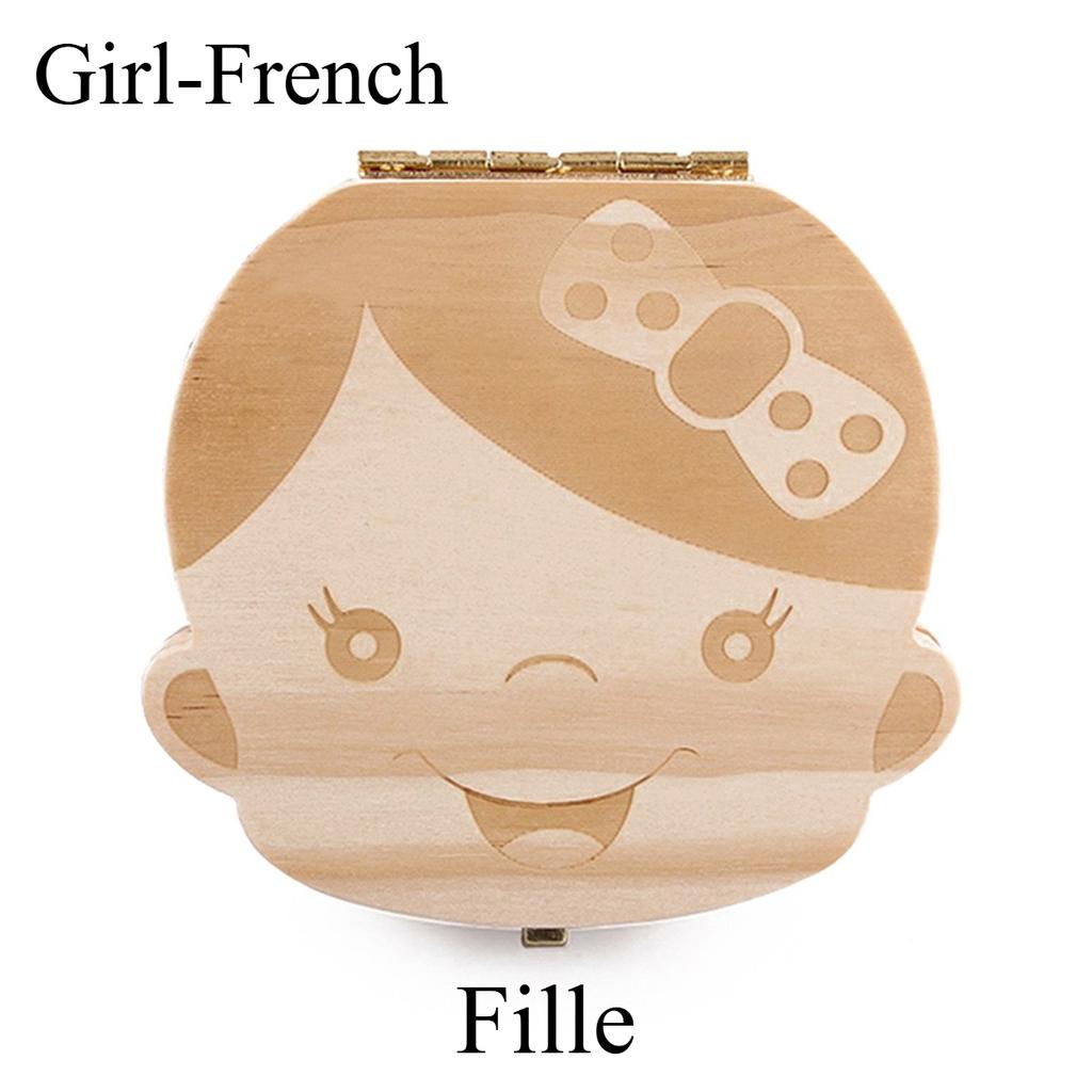 Teeth Baby Box Spanish English Wooden Lanugo Box Kid Teeth Storage Organizer Children Souvenirs Gifts For Boy Girl French German