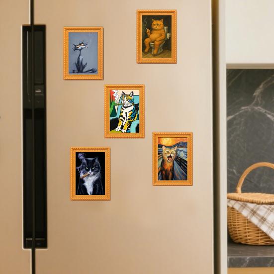 Vintage Cat Fridge Magnet 3D Wooden Frame Cat Refrigerator Magnet Home Kitchen Office Locker Decoration Cat Lover Gift