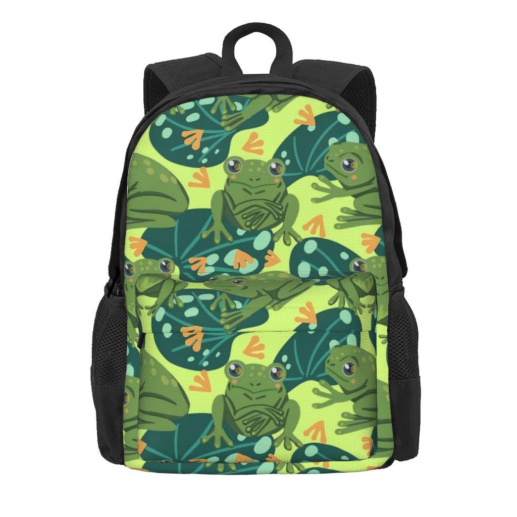 Süßer Frosch-Print Rucksack Bunte Tier Wanderrucksäcke Mädchen Design Print High School Taschen Ästhetischer Rucksack