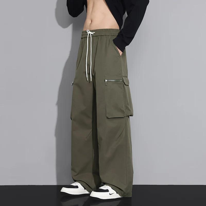 2025 Men Spring Autumn Men Soild Color Cargo Pants Men Streetwear Wide Leg Pants Male Straight Casual Loose Trousers