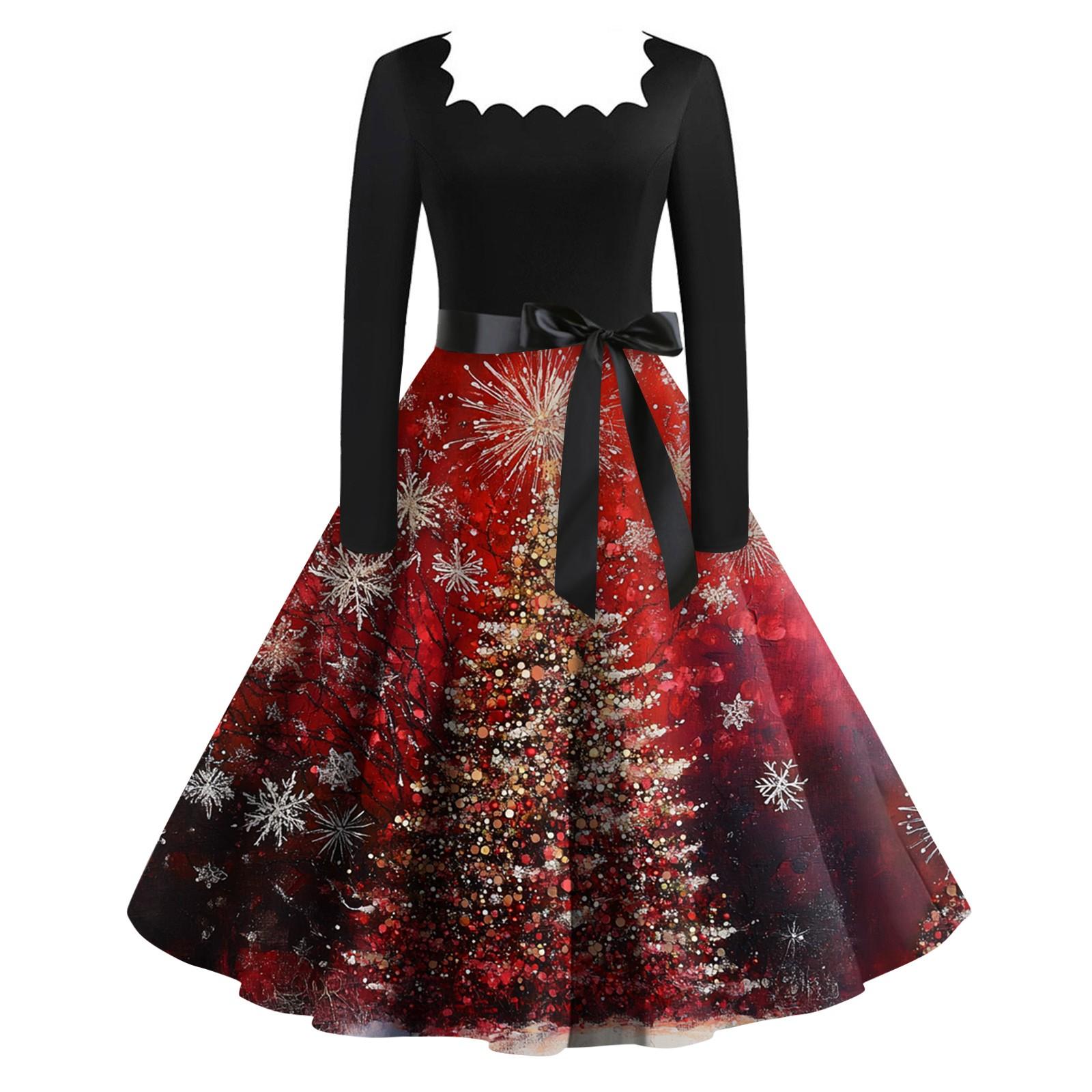 

Женское рождественское платье с квадратным воротником и широким подолом, длинное платье с рукавами XXXXL