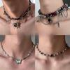 Obalovaný nýtovaný kovový kožený obojek, Punkový náhrdelník ve tvaru srdce pro dívky Y2k subkulturní niche
