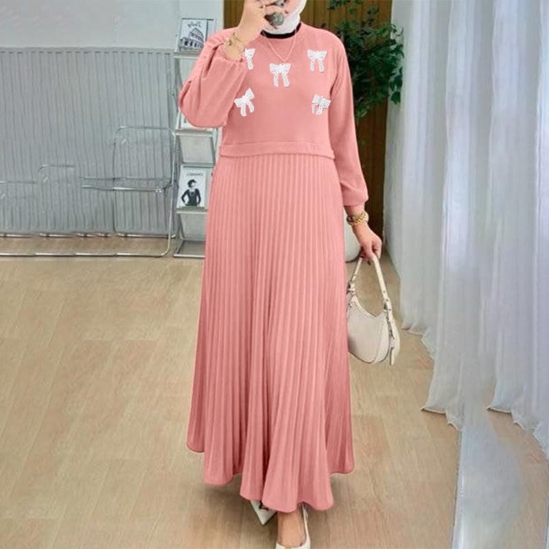 ZANZEA Women Casual Round Neck Loose Long Sleeve Muslim Dress
