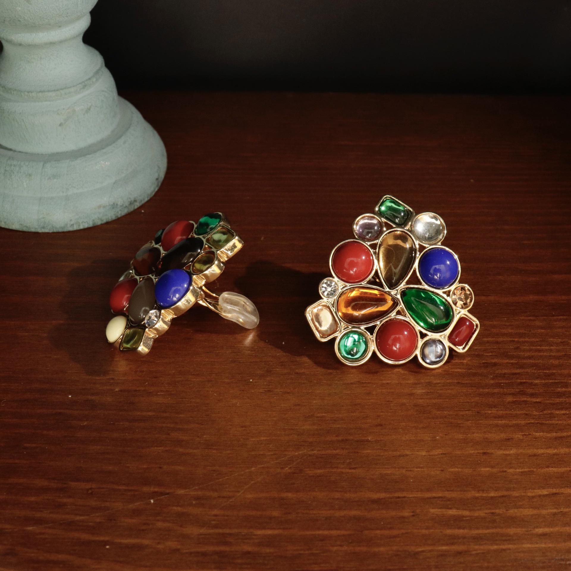 Five-Color Glazed Geometric Necklace & Retro Design Silver Needle Earrings Set