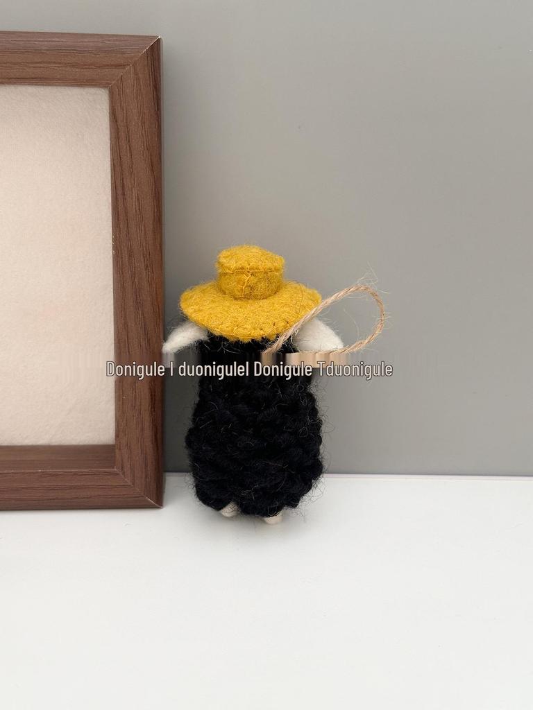 Yellow Hat Sheep Wool Felt Ornament Keychain 