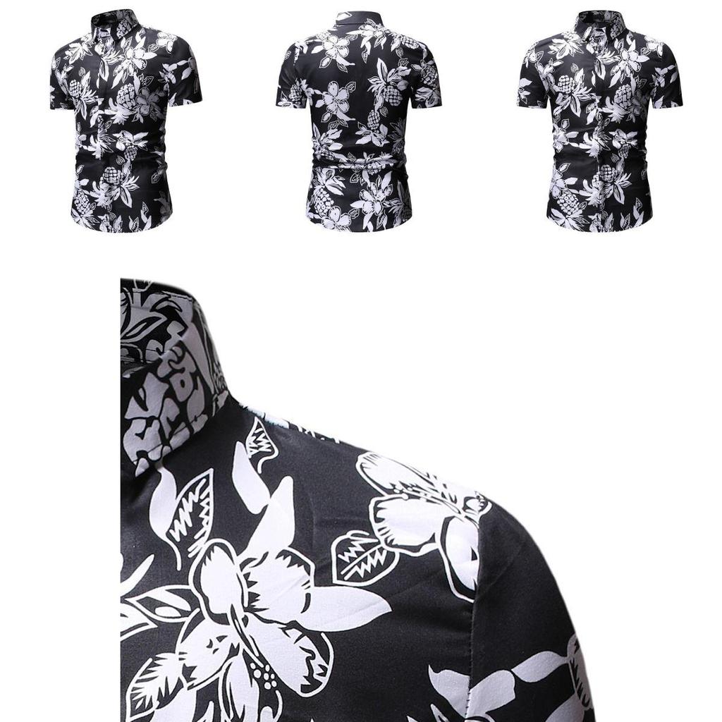Luxurious Men's Hawaii Floral Casual Shirt With Short Sleeves And Slim Fit Design