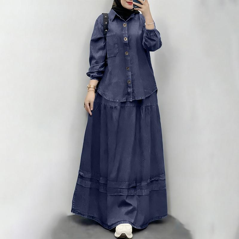 ZANZEA Blouse à manches longues pour femmes et jupes longues Ensembles décontractés deux pièces