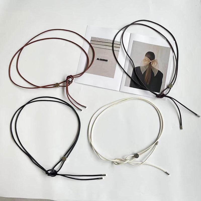 Damski Miękki Cienki Skórzany Pasek z Węzłem, Pasek z Sprężynową Klamrą do Sukienek i Spódnic, Czarny Akcesorium - Łańcuszek na Pas.