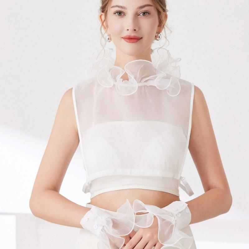 Elegant Detachable Lace Collar And Arm Sleeve Set For Formal Event Breathable Tulle Fabric Fashion Outfit Accessory