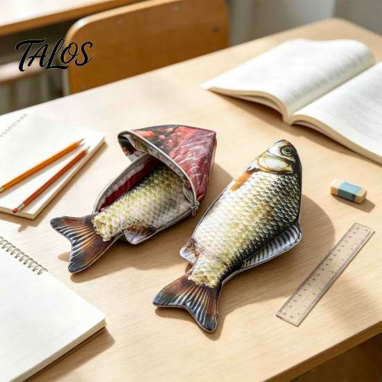 Creative School Supplies Realistic Crucian Carp Pencil Case, 3D Bionic Fish Shape Stationery Humorous Gifts for Teens Pouch, Large Capacity