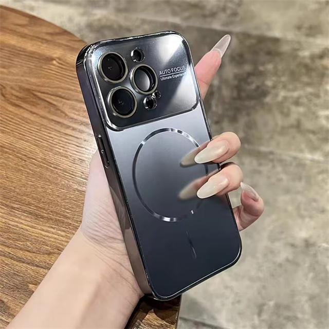 Fashion Plating Glass Lens Cover For Magsafe Magnetic phone case For iPhone 17 15 14 16 Pro Max Full Frame Wireless Charge Cover