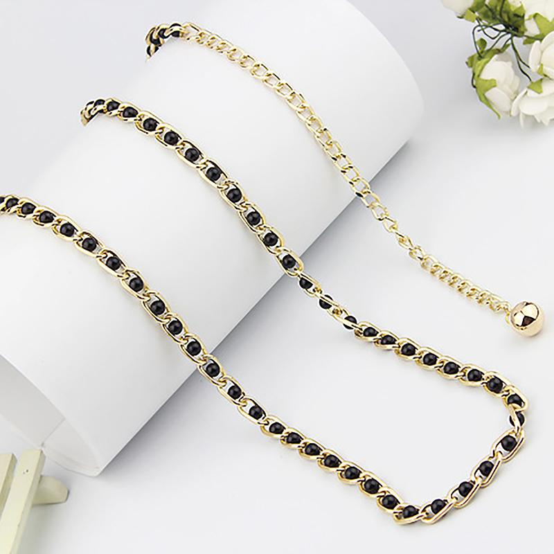 

Women S Dress Accessories Waist Chain Metal Chain Solid Pearl Versatile Apparel чорний